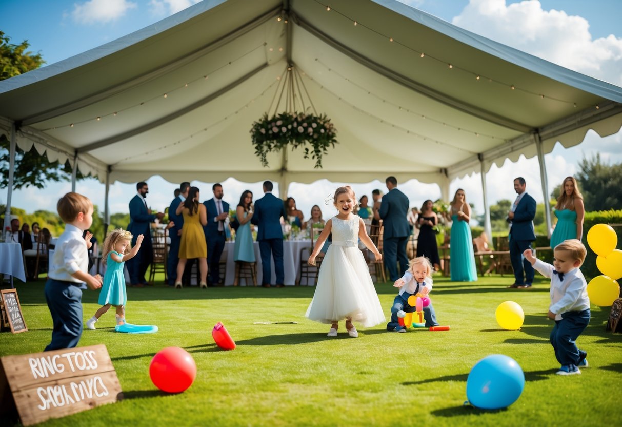 Når du lejer et telt til en bryllupsreception så husk udendørsspil og aktiviteter for børnene